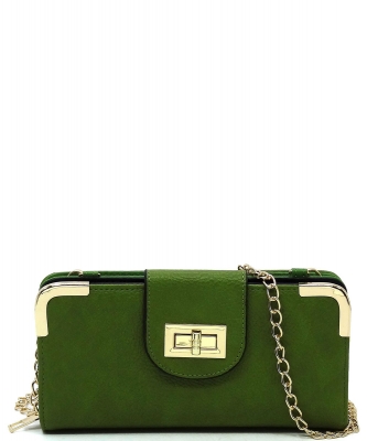 Fashion Turn Lock Crossbody Wallet AD041 OLIVE